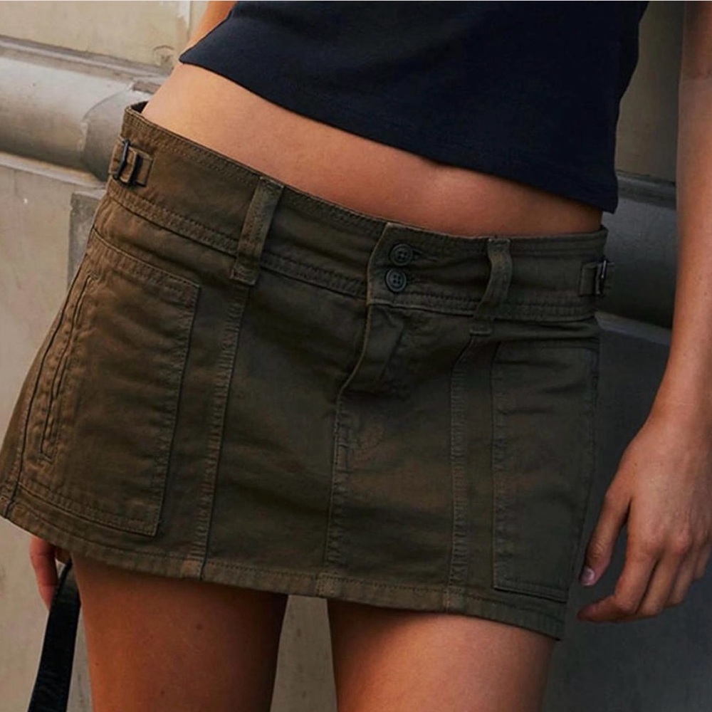 Brandy Melville Army Green Cargo Mini Skirt EUC